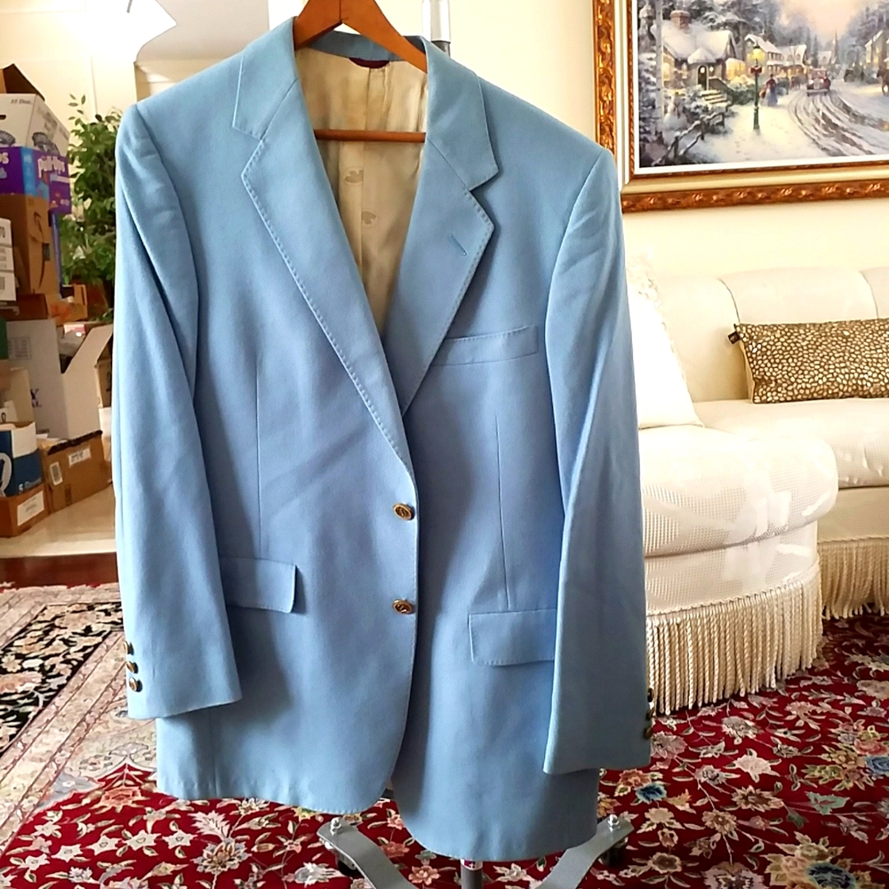 Vintage Men's Blazer Sports Coat Jacket. Sky Blue. Silky Bear Pattern Interior